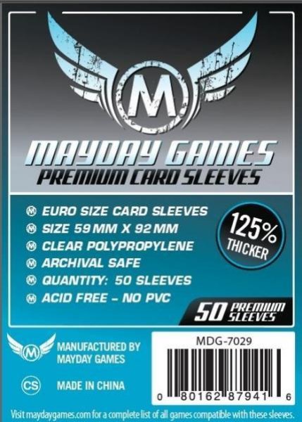 画像1: ※特価※Mayday Games カードスリーブ （Premium Euro Sleeves）（50枚入り）（古い商品ですので経年劣化がみられる可能性がございます。） (1)