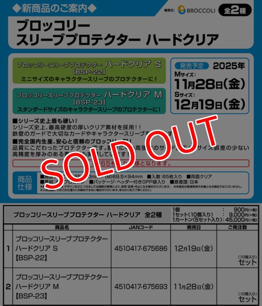 画像3:  【予約商品】  ブロッコリースリーブプロテクター ハードクリア S 【BSP-22】（65枚入り） 【25年12月19日発売】 (3)