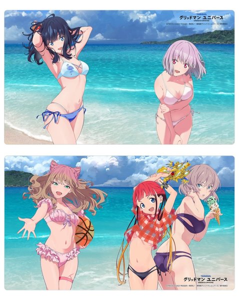 画像3:  【再販予約商品】  カーテン魂　グリッドマン ユニバース　描き下ろしラバーマット（宝多六花＆新条アカネ／水着）【再販】 【26年5月中旬再販】    (3)
