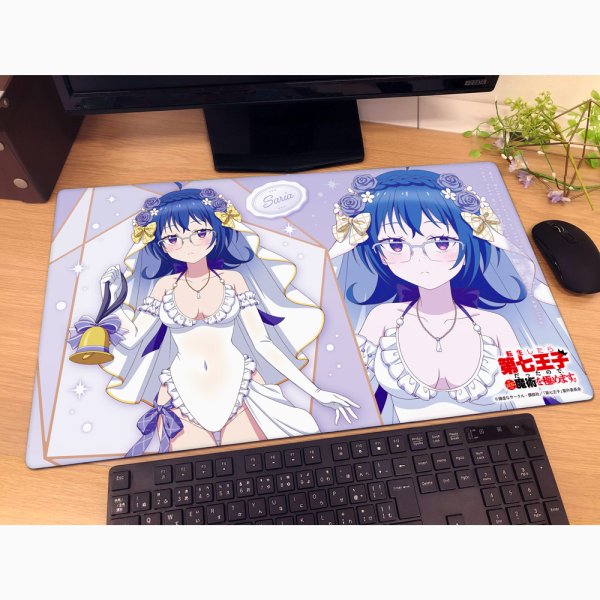 画像2:  【予約商品】  カーテン魂　転生したら第七王子だったので、気ままに魔術を極めます　描き下ろしラバーマット（サリア／ウエディング水着） 【26年5月中旬発売】 (2)