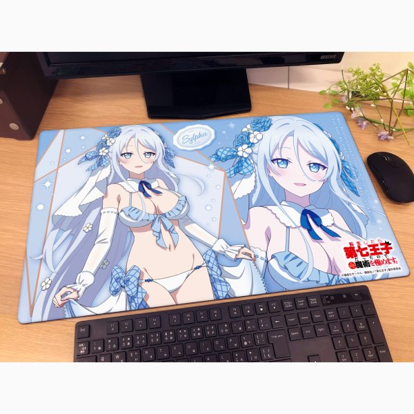 画像2:  【予約商品】  カーテン魂　転生したら第七王子だったので、気ままに魔術を極めます　描き下ろしラバーマット（シルファ／ウエディング水着） 【26年5月中旬発売】 (2)