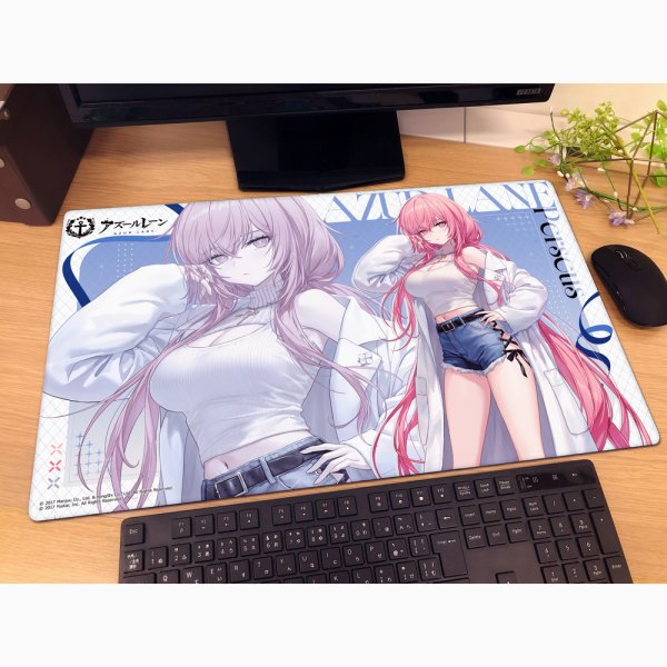 画像2:  【予約商品】  カーテン魂　アズールレーン　描き下ろしラバーマット（パーシュース／冬デート） 【26年5月中旬発売】 (2)