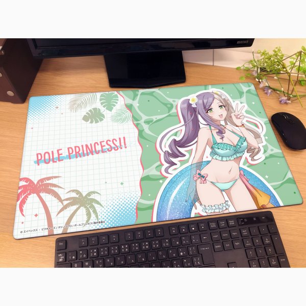 画像2:  【予約商品】  カーテン魂　ポールプリンセス!! 描き下ろしラバーマット（東坂ミオ／水着） 【26年5月下旬発売】 (2)
