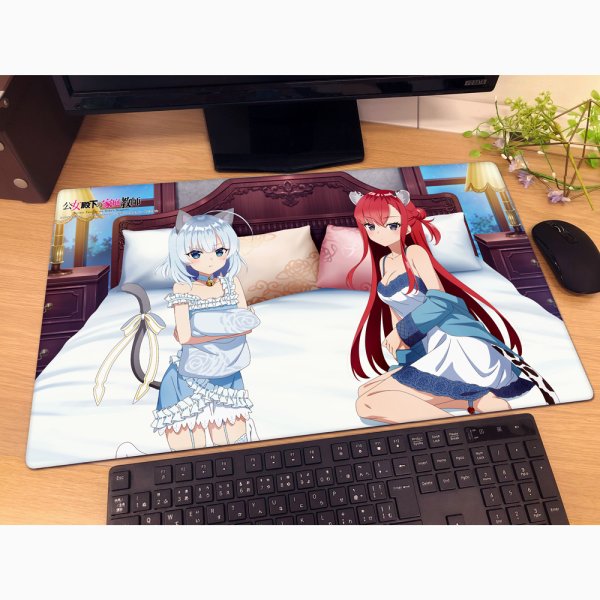 画像2:  【予約商品】  カーテン魂　公女殿下の家庭教師 描き下ろしラバーマット（ティナ・ハワード＆リディヤ・リンスター／ケモミミルームウェア） 【26年5月下旬発売】 (2)