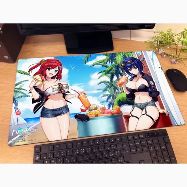画像2:  【予約商品】  カーテン魂　ドルフィンウェーブ　描き下ろしラバーマット（咲宮 入華&都条 みちる／コーストライディング） 【26年7月下旬発売】 (2)