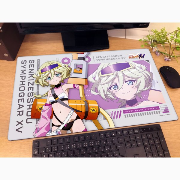画像2:  【予約商品】  カーテン魂　戦姫絶唱シンフォギアＸＶ 描き下ろしラバーマット（キャロル／サイバーミリタリー） 【26年9月上旬発売】 (2)
