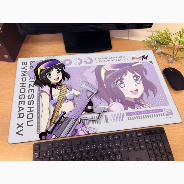 画像2:  【予約商品】  カーテン魂　戦姫絶唱シンフォギアＸＶ 描き下ろしラバーマット（未来／サイバーミリタリー） 【26年9月上旬発売】 (2)