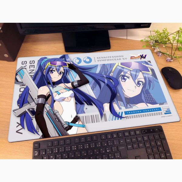 画像2:  【予約商品】  カーテン魂　戦姫絶唱シンフォギアＸＶ 描き下ろしラバーマット（翼／サイバーミリタリー） 【26年9月上旬発売】 (2)