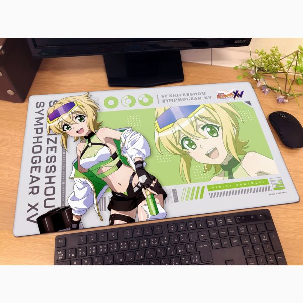 画像2:  【予約商品】  カーテン魂　戦姫絶唱シンフォギアＸＶ 描き下ろしラバーマット（切歌／サイバーミリタリー） 【26年9月上旬発売】 (2)