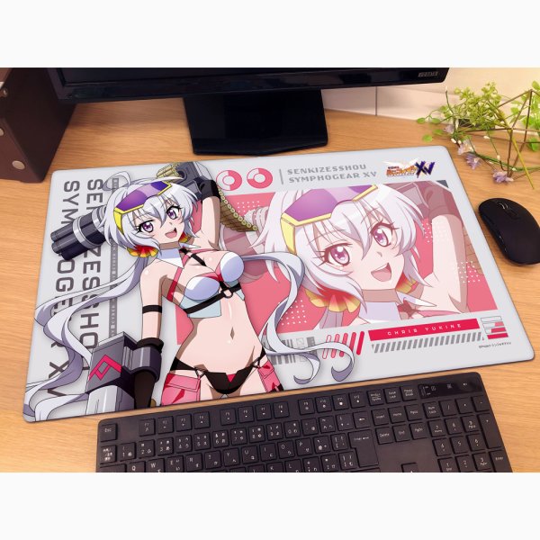 画像2:  【予約商品】  カーテン魂　戦姫絶唱シンフォギアＸＶ 描き下ろしラバーマット（クリス／サイバーミリタリー） 【26年9月上旬発売】 (2)