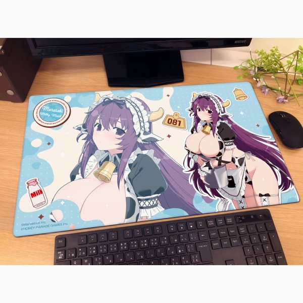 画像2:  【予約商品】  カーテン魂　シノビマスター 閃乱カグラ NEW LINK　描き下ろしラバーマット（紫／ミルキーメイド） 【26年10月上旬発売】 (2)