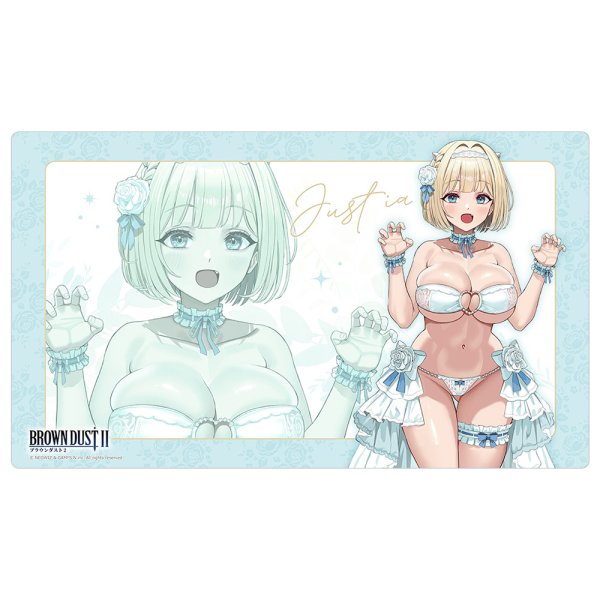 画像1:  【予約商品】  カーテン魂　ブラウンダスト2　描き下ろしラバーマット（ユースティア／ウエディング水着） 【26年10月下旬発売】 (1)