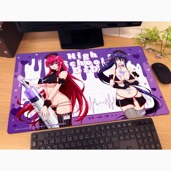 画像2:  【再販予約商品】  カーテン魂　ハイスクールD×D HERO 描き下ろしラバーマット（リアス・グレモリー＆姫島朱乃／黒ナース） 【26年10月下旬再販】 (2)