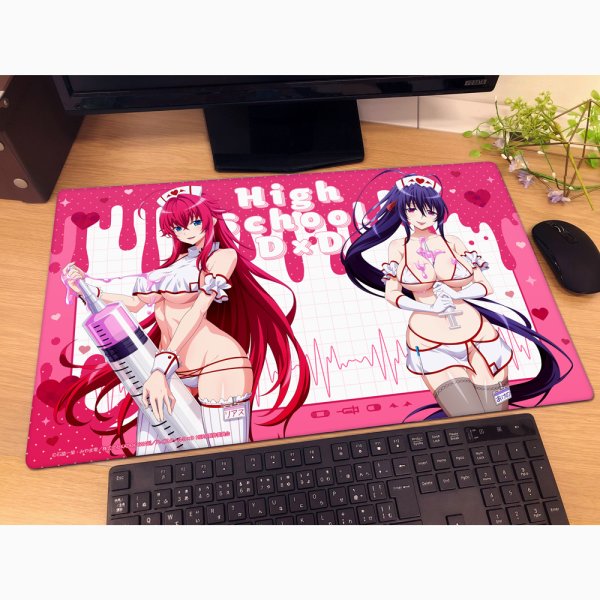 画像2:  【再販予約商品】  カーテン魂　ハイスクールD×D HERO 描き下ろしラバーマット（リアス・グレモリー＆姫島朱乃／白ナース） 【26年10月下旬再販】 (2)