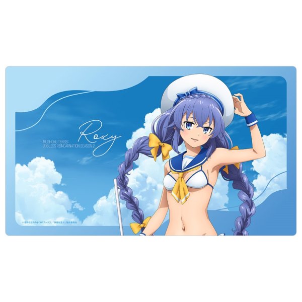 画像1:  【再販予約商品】  カーテン魂　無職転生II 〜異世界行ったら本気だす〜 描き下ろしラバーマット（ロキシー／マリンセーラー水着） 【26年12月上旬再販】 (1)