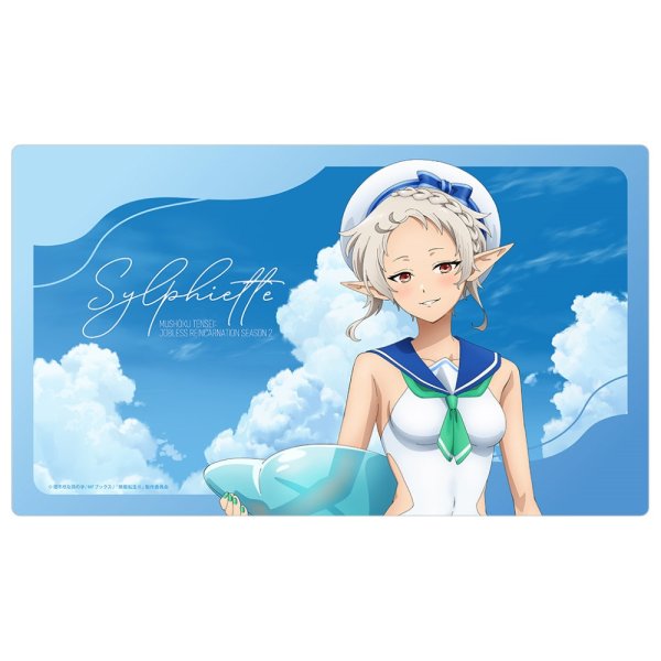 画像1:  【再販予約商品】  カーテン魂　無職転生II 〜異世界行ったら本気だす〜 描き下ろしラバーマット（シルフィエット／マリンセーラー水着） 【26年12月上旬再販】 (1)