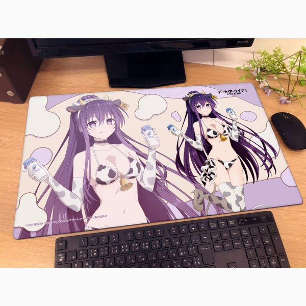 画像2:  【予約商品】  カーテン魂　[デート・ア・ライブV]描き下ろしラバーマット（夜刀神十香／牛柄水着） 【26年12月中旬発売】 (2)