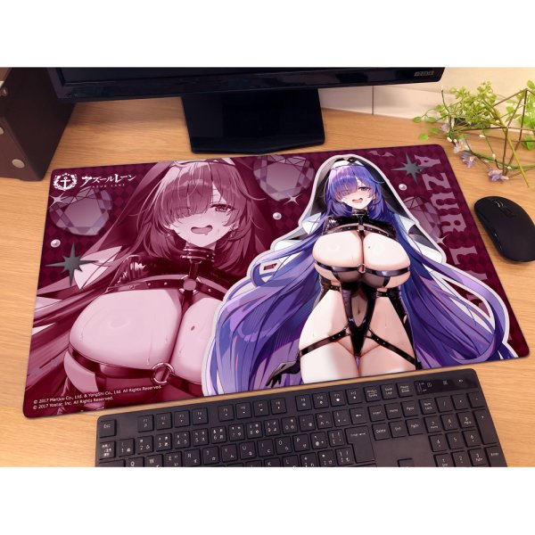 画像2:  【予約商品】  カーテン魂　[アズールレーン]描き下ろしラバーマット（モガドール／サキュバスシスター） 【27年1月下旬発売】 (2)