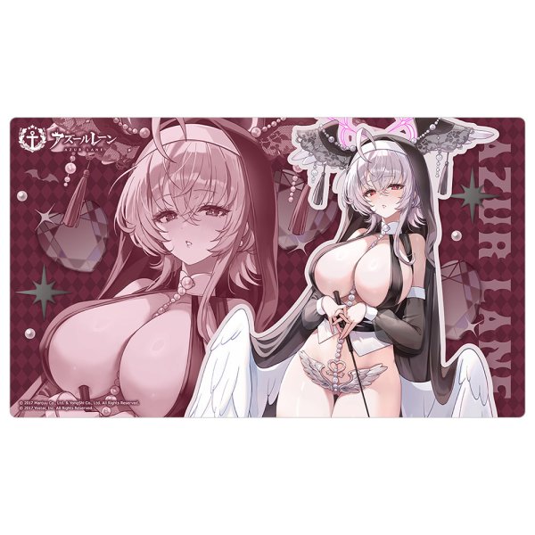 画像1:  【予約商品】  カーテン魂　[アズールレーン]描き下ろしラバーマット（パール／サキュバスシスター） 【27年1月下旬発売】 (1)