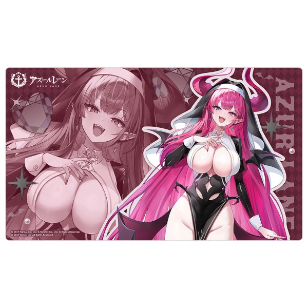 画像1:  【予約商品】  カーテン魂　[アズールレーン]描き下ろしラバーマット（メークレンブルク／サキュバスシスター） 【27年1月下旬発売】 (1)