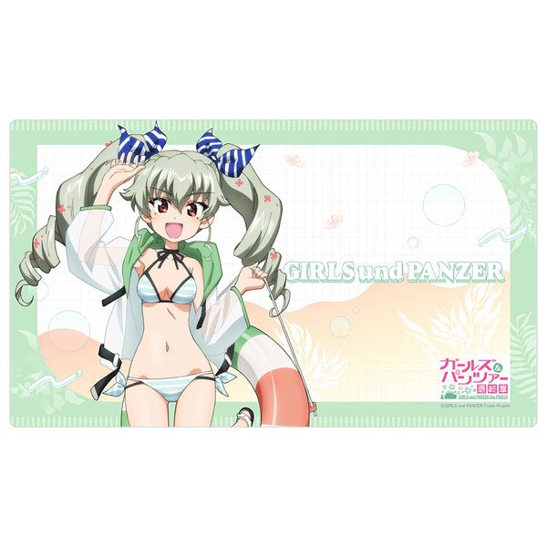 画像1:  【再販予約商品】  カーテン魂　[ガールズ＆パンツァー 最終章]描き下ろしラバーマット（アンチョビ／リゾート水着） 【27年2月中旬再販】    (1)