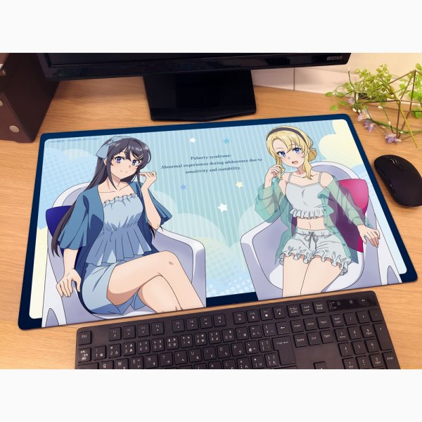 画像2:  【再販予約商品】  カーテン魂　[青春ブタ野郎はランドセルガールの夢を見ない]描き下ろしラバーマット（桜島麻衣＆豊浜のどか／ルームウェア） 【27年2月中旬再販】    (2)